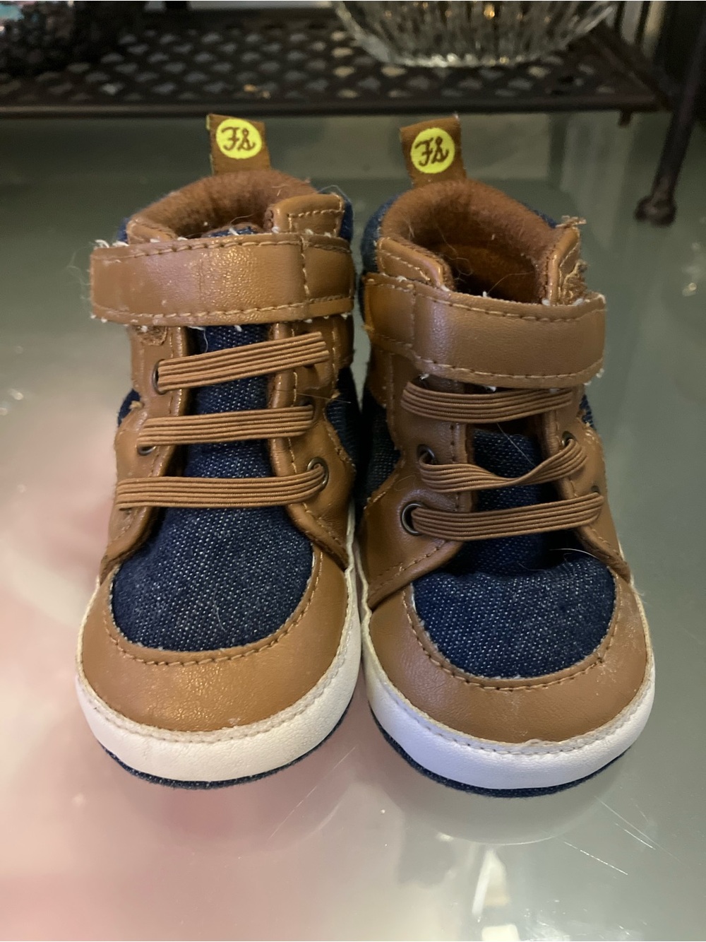 Baby Brown & Blue Denim High-Top Walker Sneakers - Cozy Everyday Shoes